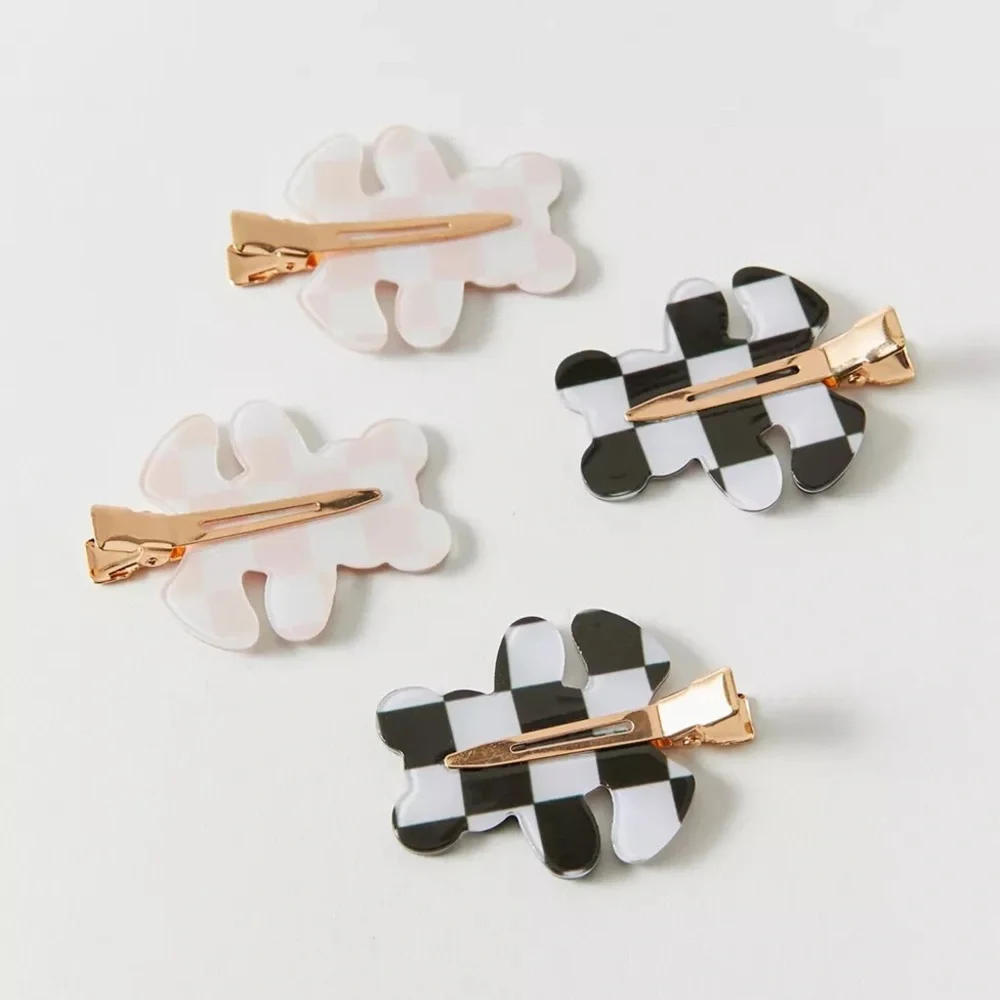 *NIB* Crease-Free Hair Clips with Checkered Teddy Bears (Set of 4)